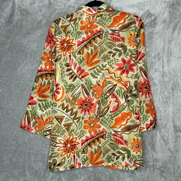 Alfred Dunner 18 1X Shirt Top Green Floral Flower Button Up 3/4 Sleeve Collared - Picture 4 of 6